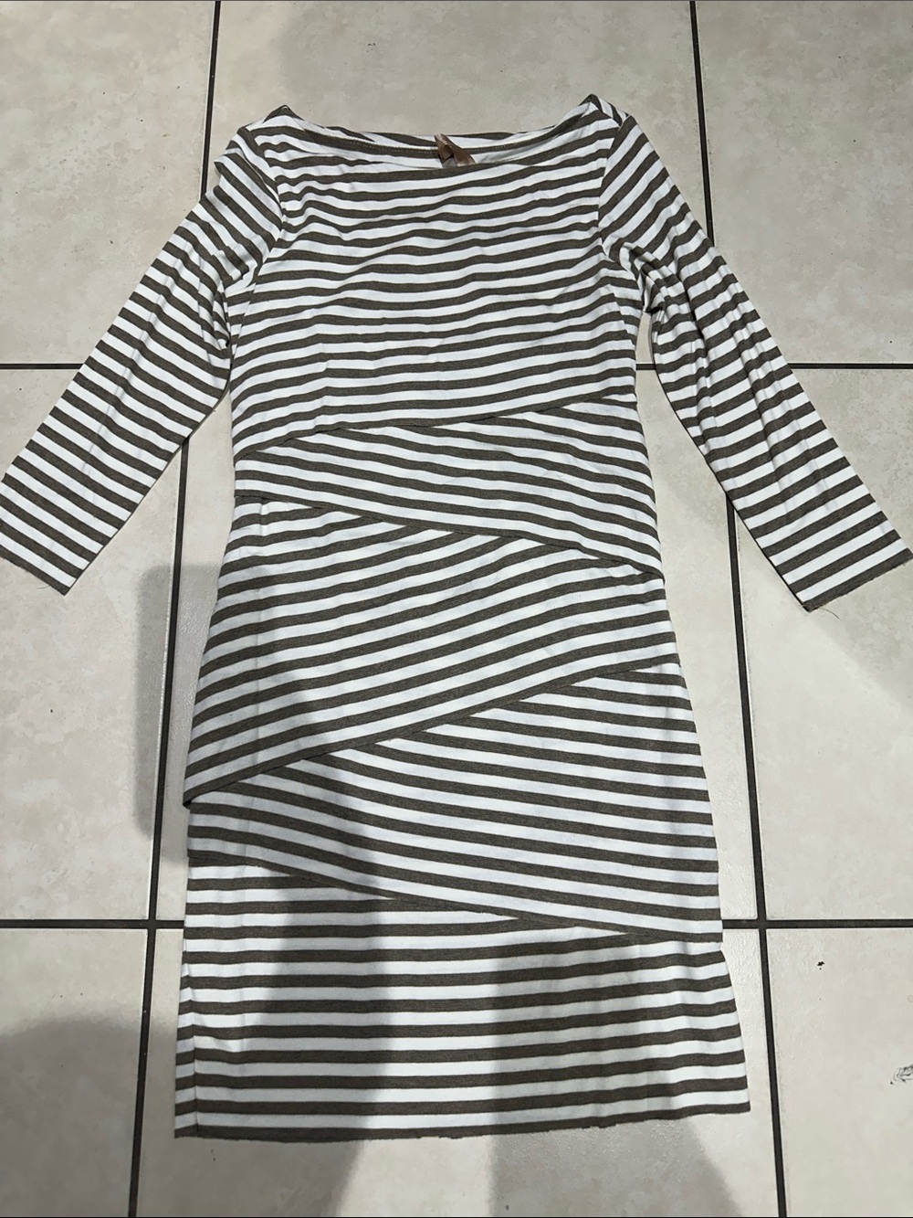 Bailey 44 White and Brown Striped Boatneck Sheath Dress